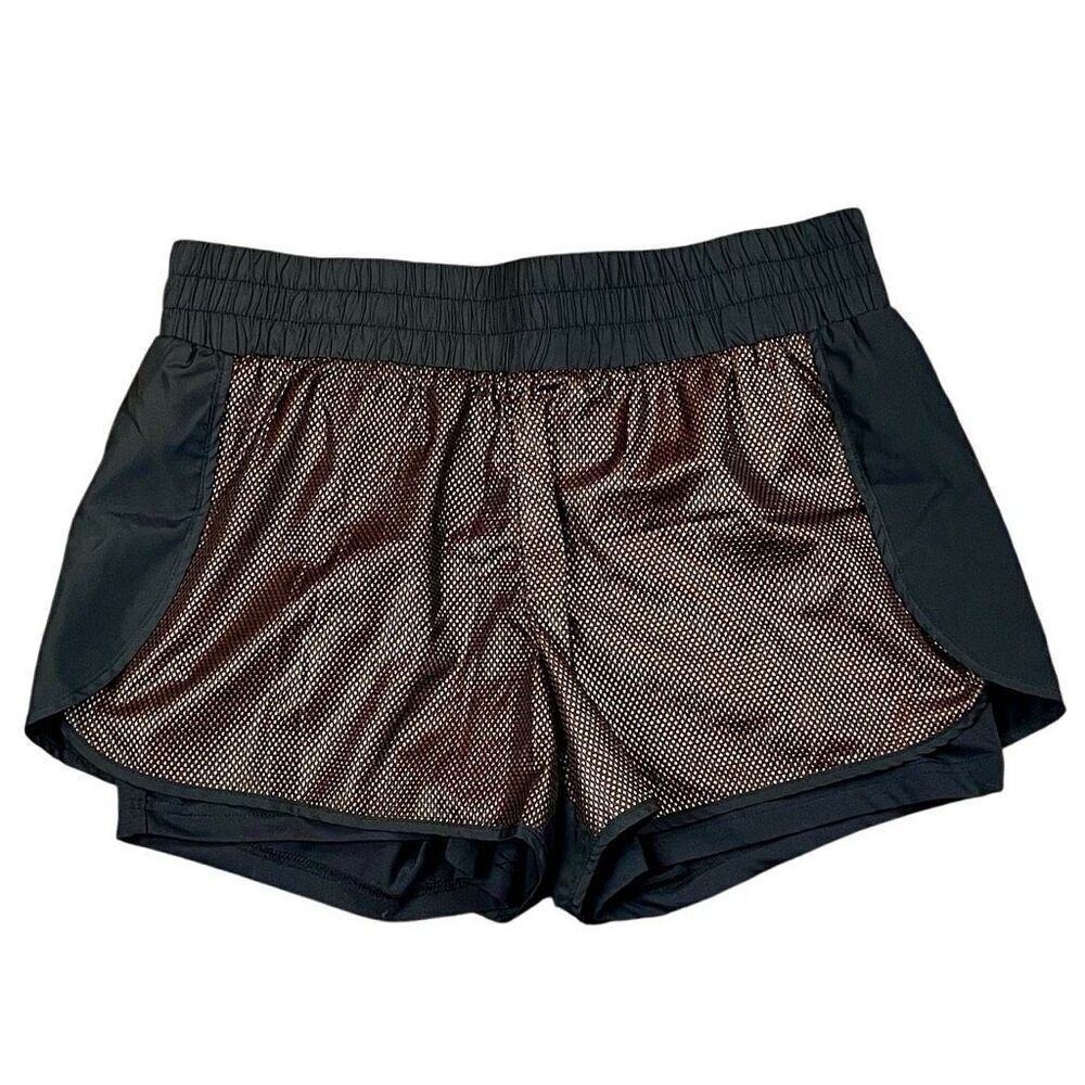 Fabletics Black Athletic Mesh-Layer Running Shorts